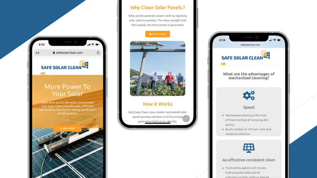 Smart phone view of Safe Solar Clean website