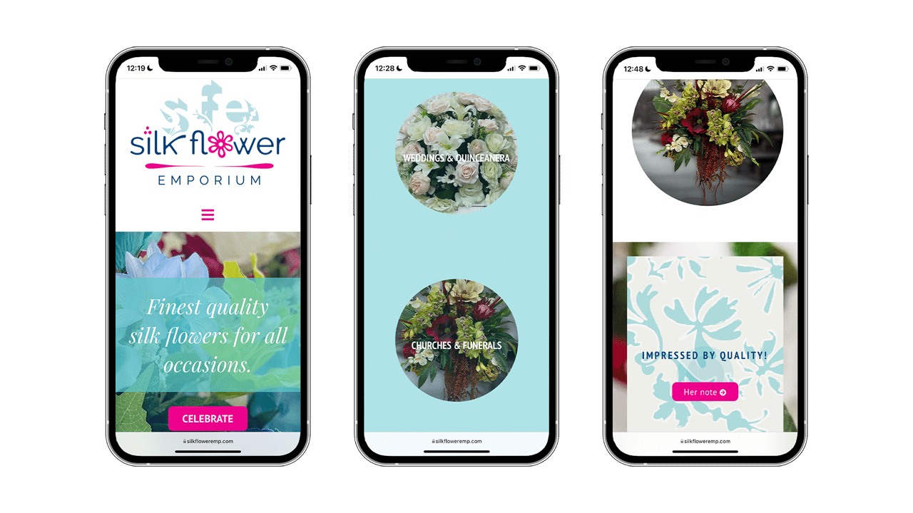 mobile view of silk flower emporium website